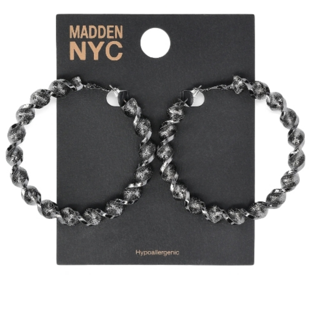Madden Nyc Black Textured Twist Hoop Earrings